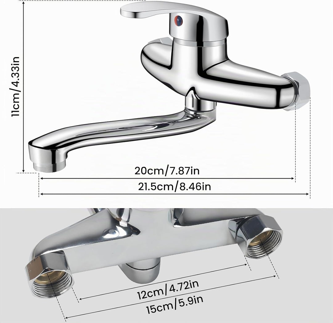 Wasserhahn Wandmontage 20cm 360° Drehbar Wasserhahn Küche Kalt und Heiss Einhebelmischer Mischbatter