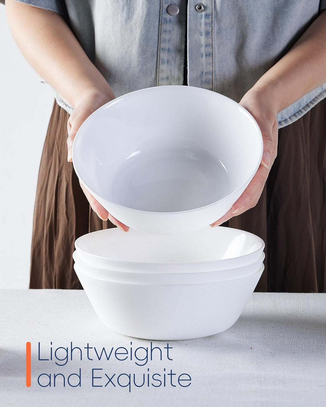 Suppenschalen Set 4-teilig, Opalglas 7,5 Zoll Weiss, Füllmenge: 1124 ml, für Ramen, Nudeln, Salat, O