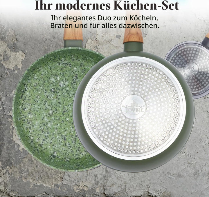 Jovire Topfsets Pfannenset, 3-Teilig 24cm Schweizer Granit Beschichtung Pfanne Set, Antihaft-Keramik