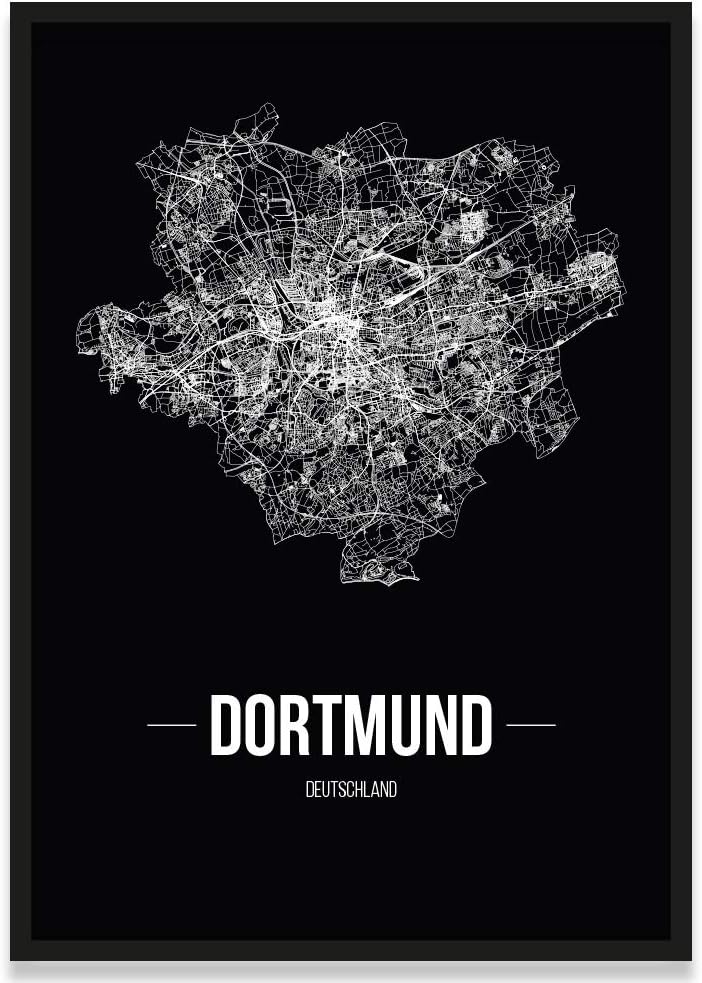 JUNIWORDS Stadtposter, Dortmund, Wähle eine Grösse, 21 x 30 cm, Poster mit Rahmen, Schrift B, Schwar