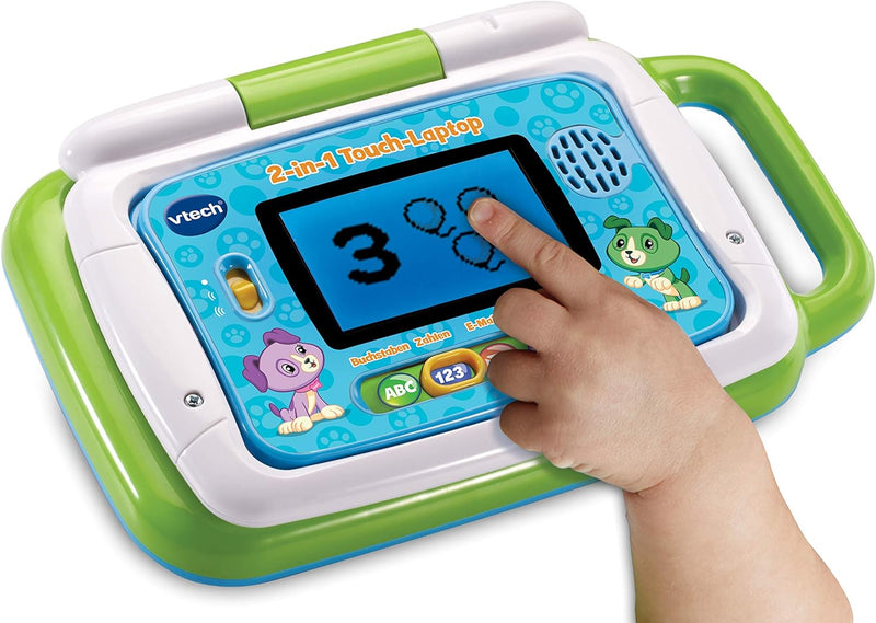 VTech 2-in-1 Touch-Laptop – Lerncomputer und Touch-Tablet zum Lernen von Buchstaben und Zahlen – Für