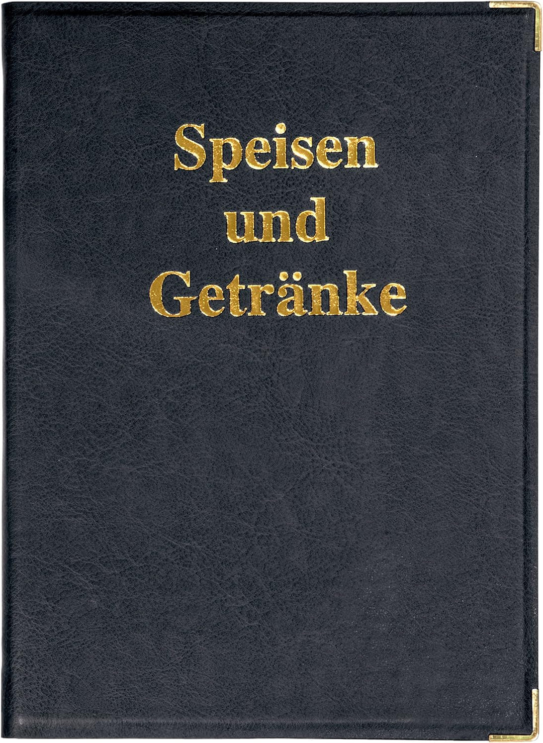 SIGEL SM100/5 Speisekarten-Mappen für A4, Menükarte, 5er Pack, mit Gummi-Bindung, schwarz mit Goldpr