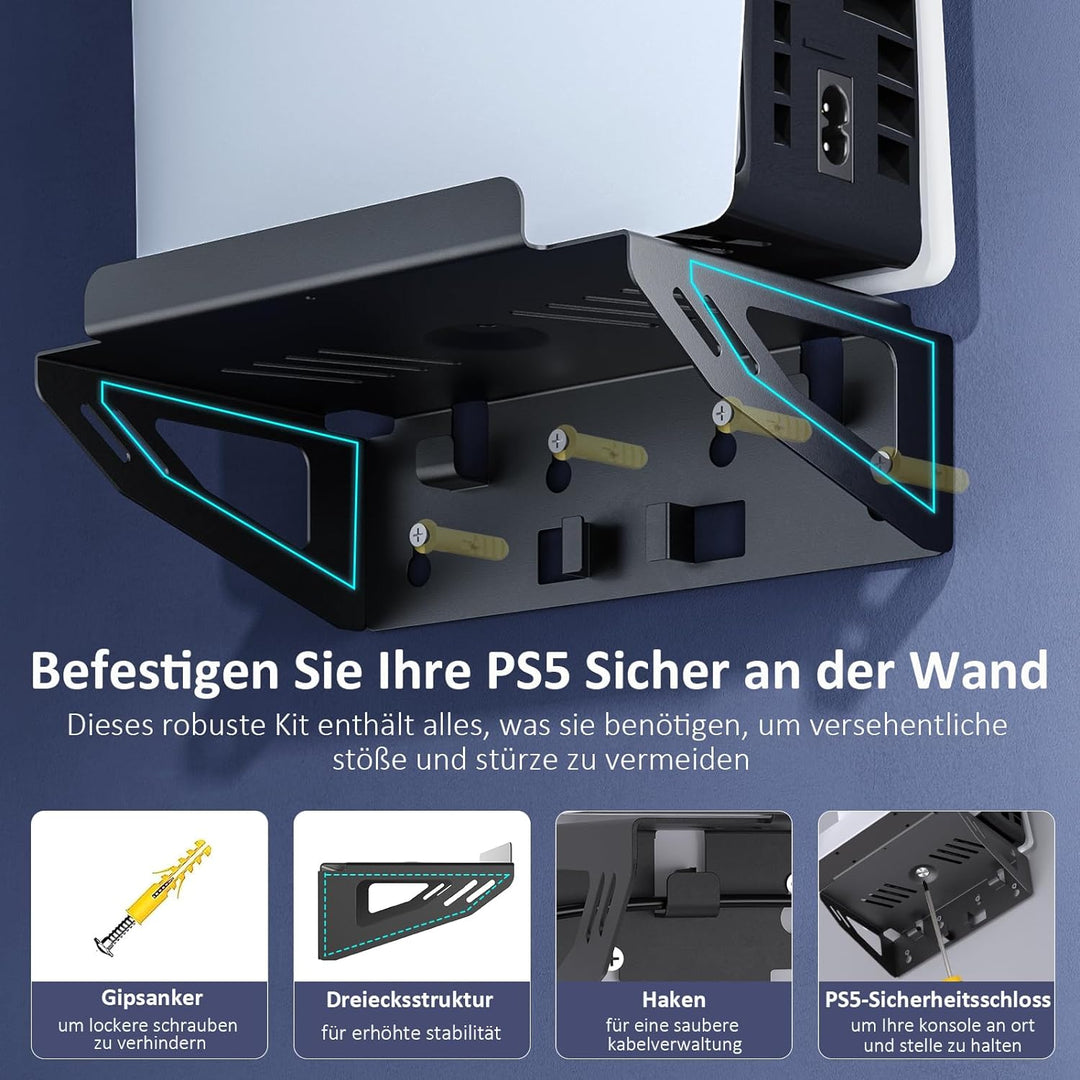 NexiGo PS5 Wandhalterungsset mit Ladestation für PS5 (alle Versionen) und Neue PS5 Slim Konsolen, re