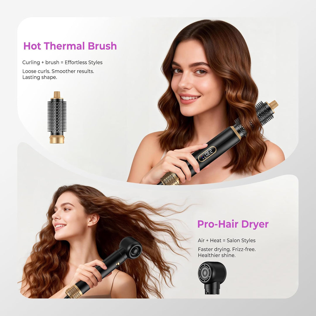 5 IN 1 Hairstyler 1000W Haarstyler, LCD Air Brush Rundbürstenföhn, Lockenstab und Haarglätter, 3 Tem