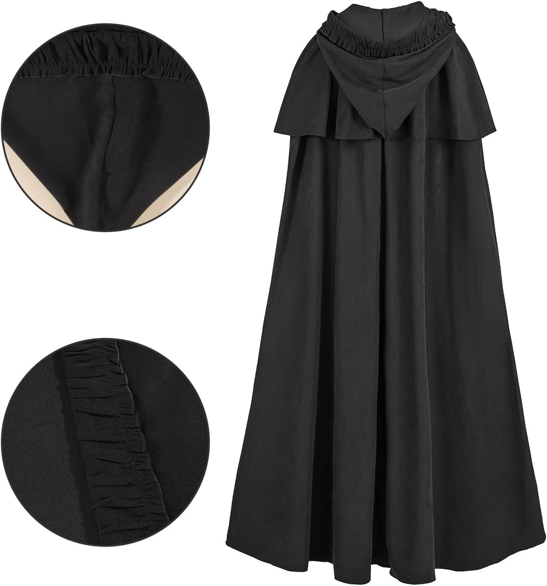 Mittelalter Umhang Damen mit Kapuze – Halloween Cape Vampir Kostüm Hexe Frauen Umhang Schwarz Vampir