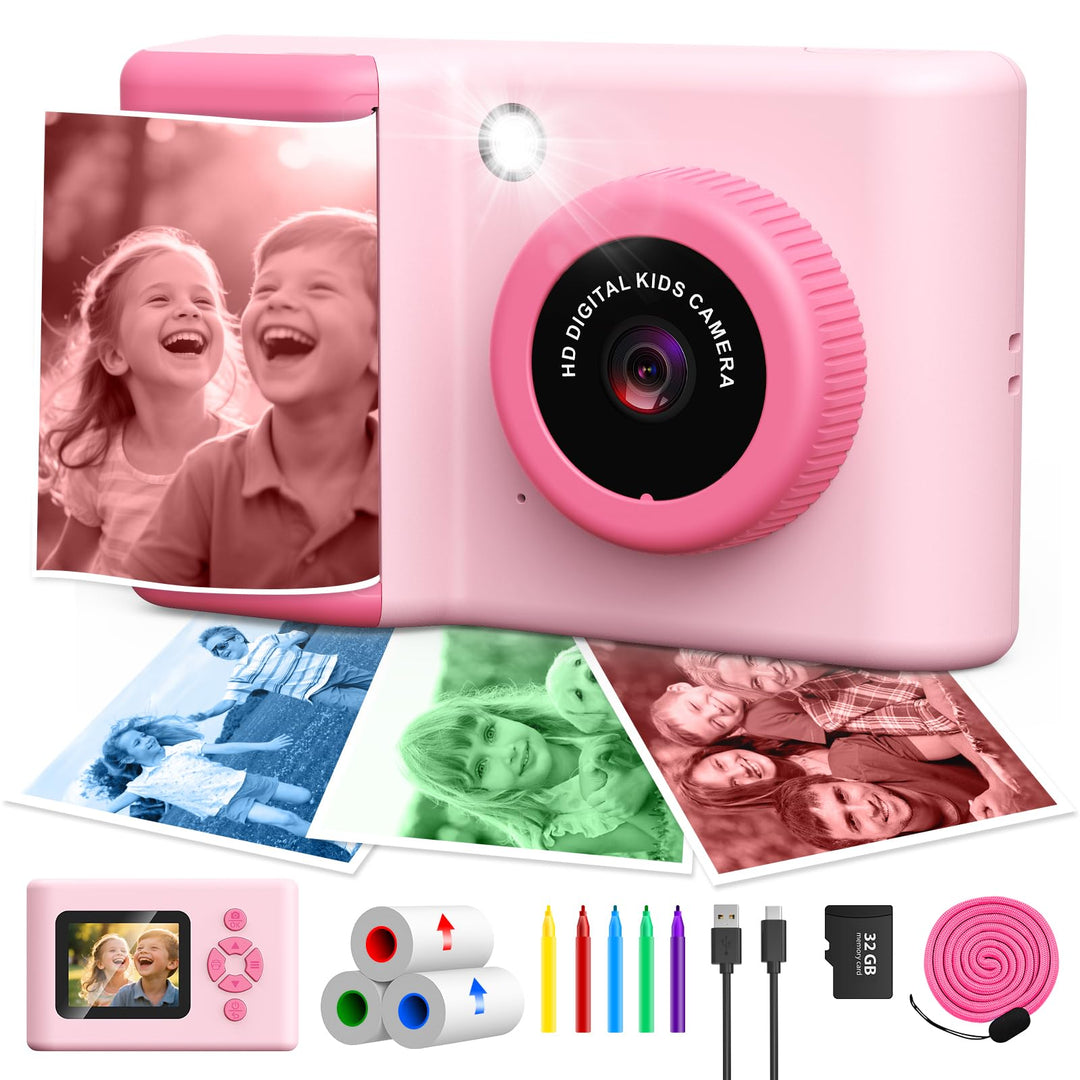 CHAKEYAKE Sofortbildkamera Kinder, 20MP 1080P Kinderkamera mit 2,4-Zoll-Display, Digitalkamera mit 3