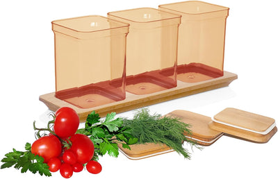 Lashuma Aufbewahrungsboxen Küche 1 l, 3x Lebensmittelbehälter Plastik, Nudeldosen Braun - Bernstein,