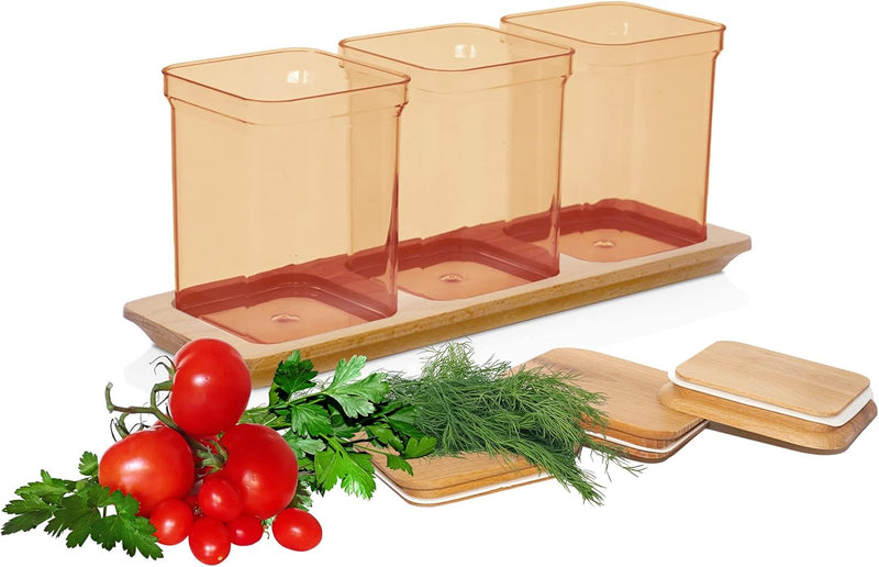 Lashuma Aufbewahrungsboxen Küche 1 l, 3x Lebensmittelbehälter Plastik, Nudeldosen Braun - Bernstein,