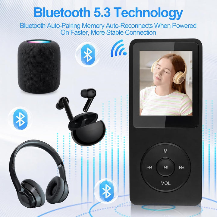 64GB MP3 Player Bluetooth 5.3, Tragbarer Musikplayer mit Lautsprecher, HiFi Klang, HD Sound, FM Radi