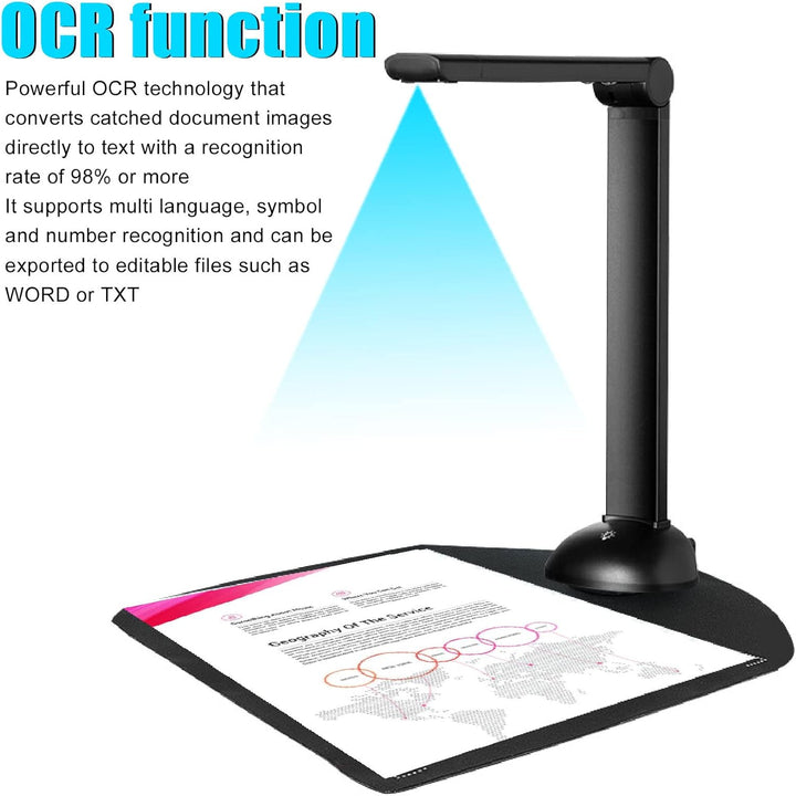 Dokumentenkamera, Buchscanner, Kamera, 10 MP, OCR, Echtzeitprojektion, A3, Faltbar, Tragbar, USB-Sca