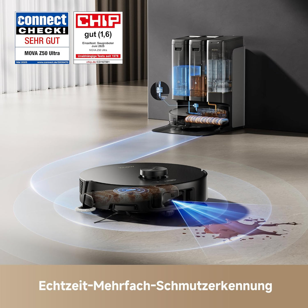 Mova Z50 Ultra saugroboter mit wischfunktion mit 19,000 Pa, 18N Abwärtsdruck, Lift-Mopp & Bürste, Tr
