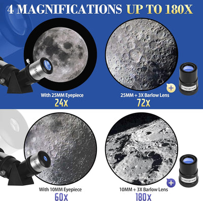 MEEZAA Teleskop Astronomie, Fernrohr Teleskop Erwachsene Profi, 80 mm Öffnung 600 mm Refraktor Teles