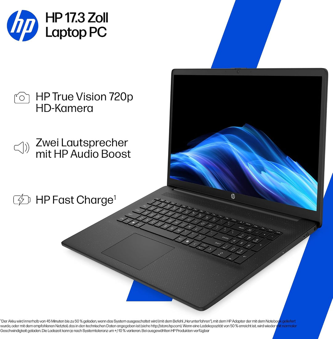 HP Laptop mit 17,3" FHD Display, AMD Ryzen 3 7320U, 8 GB DDR5 RAM, 512 GB SSD, AMD Radeon Grafik, Wi