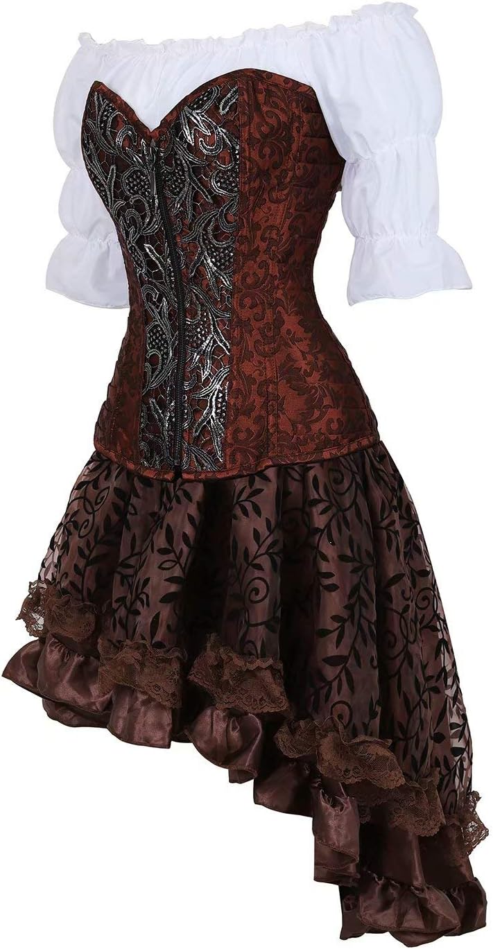 Jutrisujo Steampunk corsagenkleid leder Corsage kleid korsett piraten rock Kostüm piraten Spitzenroc