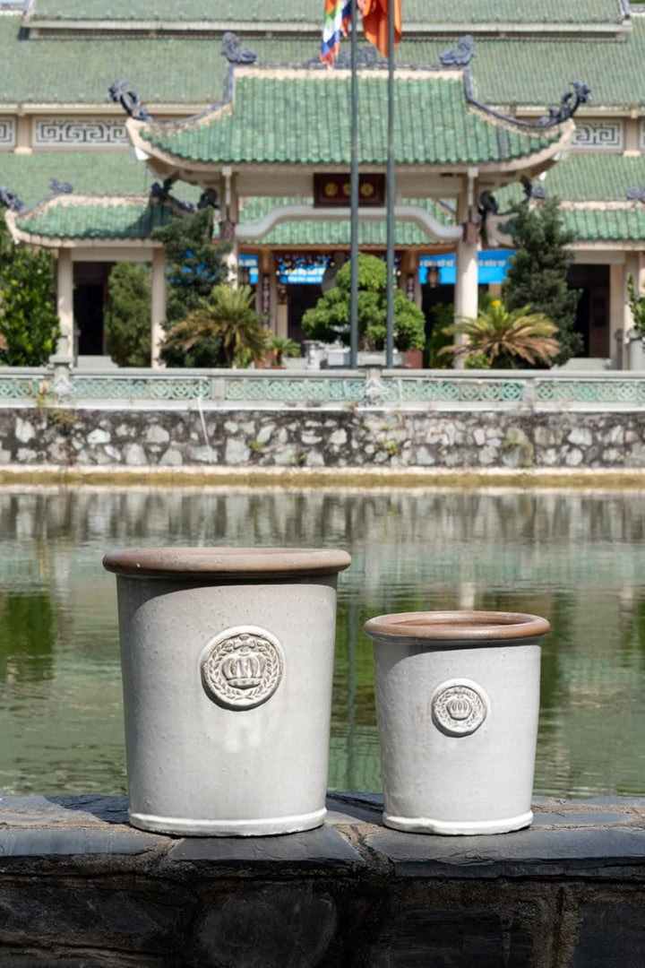 Pflanzgefäss Blumentopf Übertopf Krone Steinzeug glasiert Weiss Grau Türkis 34cm 45cm absolut Frostf