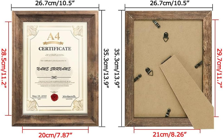 PETAFLOP Rustikaler Bilderrahmen A4 (21 x 29,7 CM) 2er Set, Wand- und Tischbilderrahmen, Braun, A4