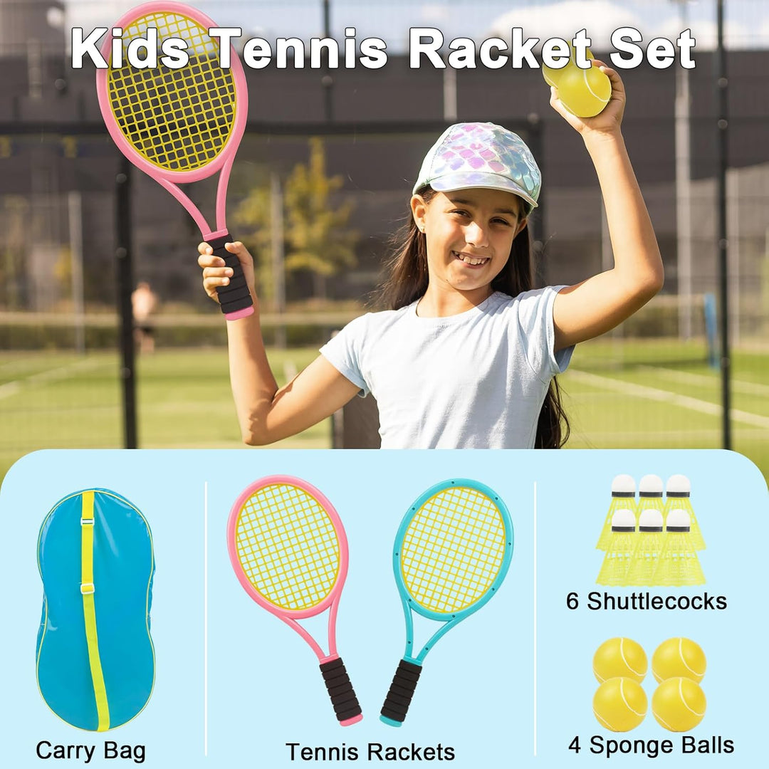 Kinder Tennisschläger Set mit Tasche – 2-in-1 Tennisschläger & Badmintonschläger, 4 Schaumbälle + 6