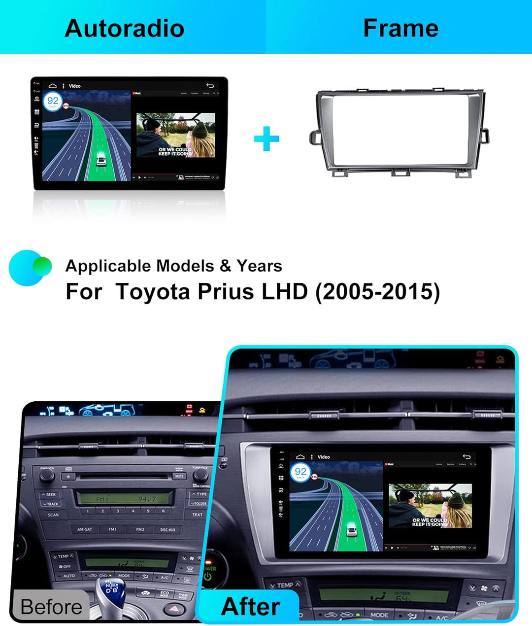 9 Zoll Autoradio für Toyota Prius 3 XW30 (2009-2015) GPS Navigation - Wireless CarPlay Android Auto