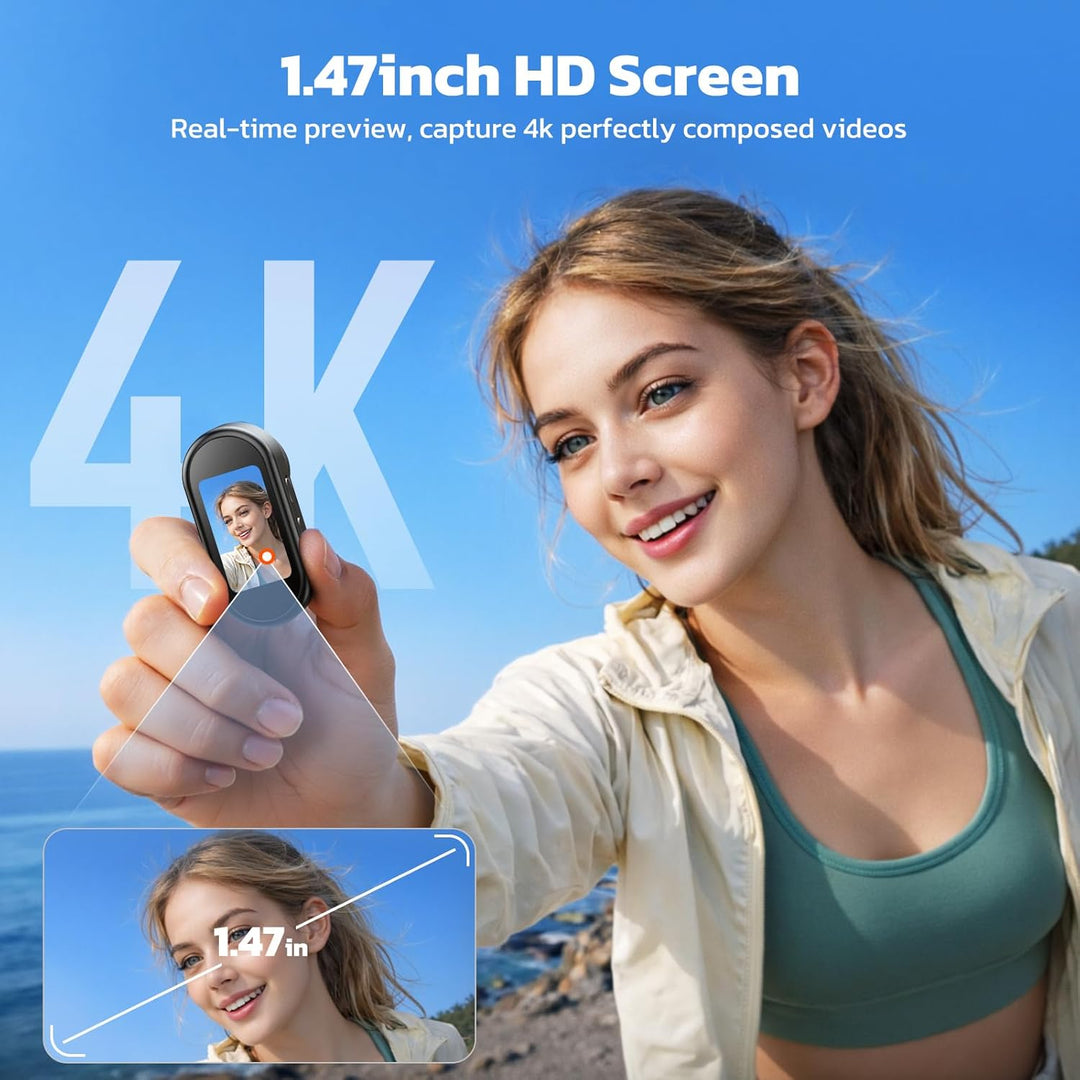 4K POV Kamera im Daumen Format – Mini Action Kamera mit WLAN, 64GB Speicherkarte, 1,47 Zoll Display