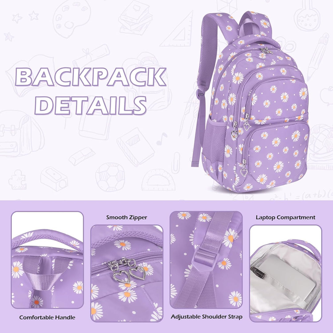 Schulrucksack Mädchen Teenager Damen Schultasche Rucksack Set Gänseblümchen Schulranzen für Mädchen