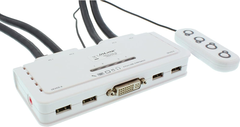 InLine 61614I KVM Switch, 4-fach, DVI-D, USB, mit Audio, integr. Kabel