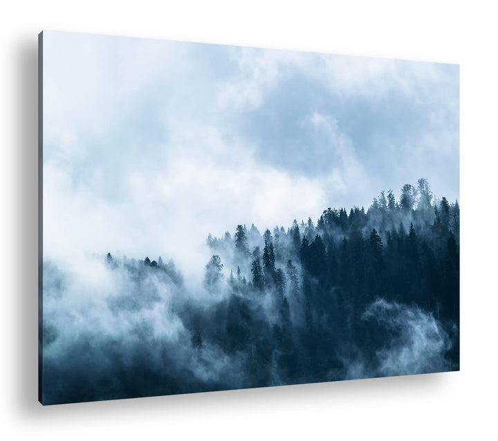Atemberaubender Nebel im Wald Format: 100x70 als Leinwandbild, Motiv fertig gerahmt auf Echtholzrahm