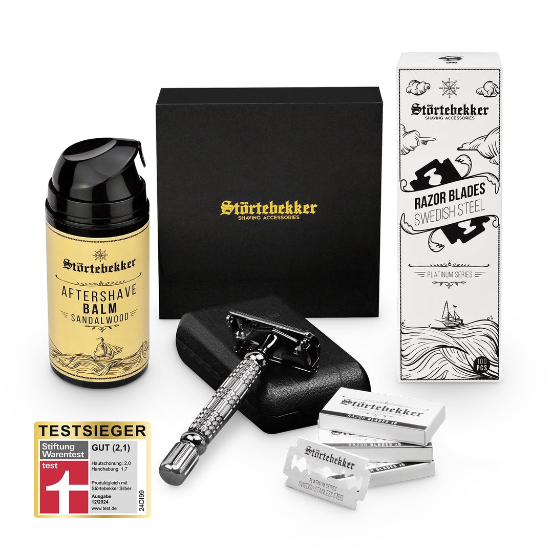 Störtebekker® Premium Anti Hautirritationen Set - Für eine perfekte Rasur - inkl. Rasierhobel Schwar