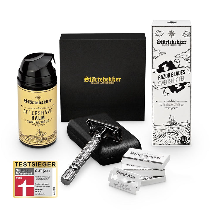 Störtebekker® Premium Anti Hautirritationen Set - Für eine perfekte Rasur - inkl. Rasierhobel Schwar