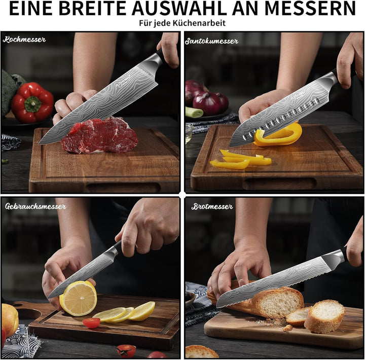 FUTHVWIN Messerset Ultra Scharfes Küchenmesser Set 7-teilig, Japanisches Hochwertigem Carbon Edelsta