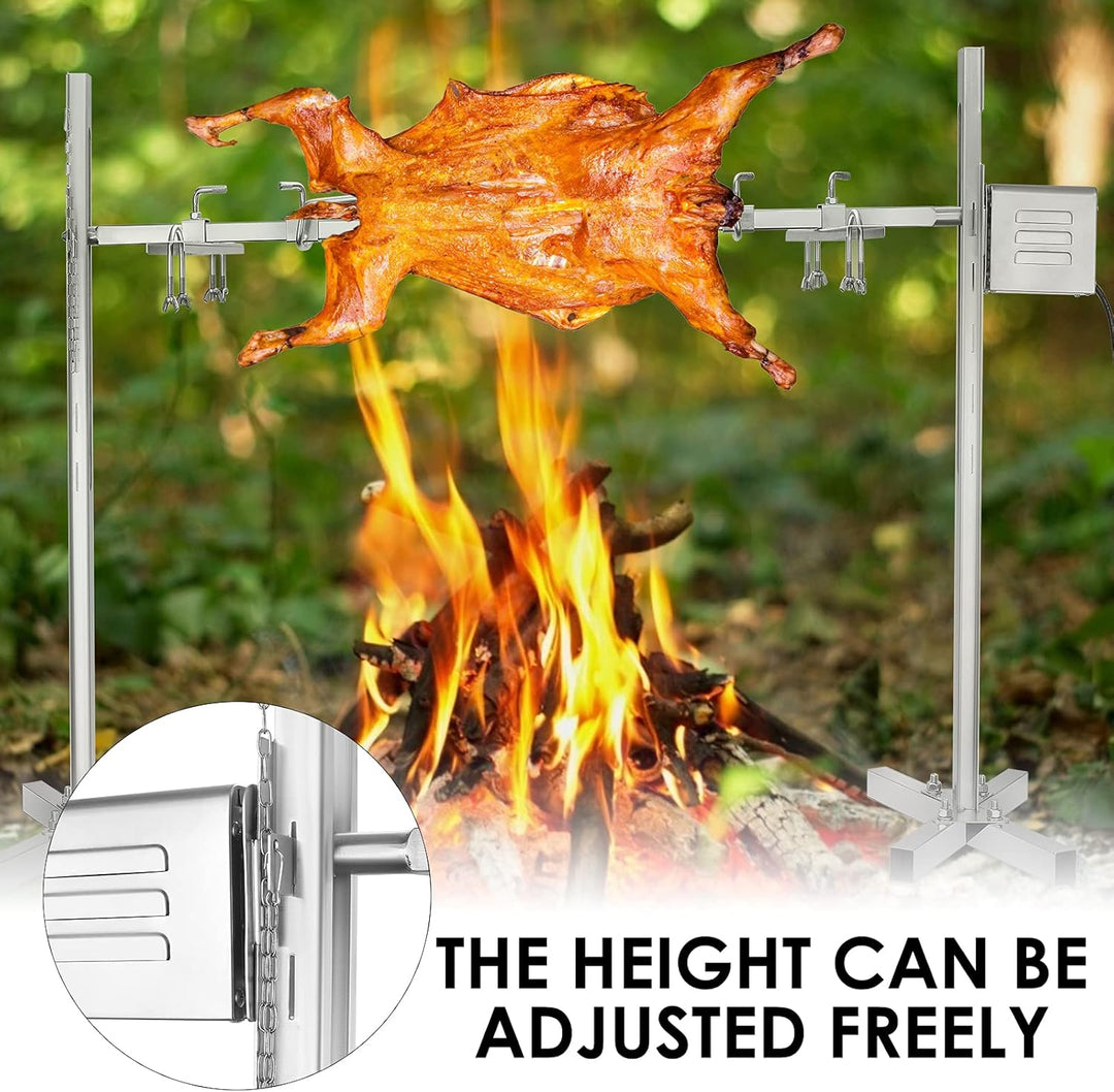Elektrischer Drehspiess für Grill, 15W Motor mit 360° Rotation, höhenverstellbar 38-62 cm, Edelstahl