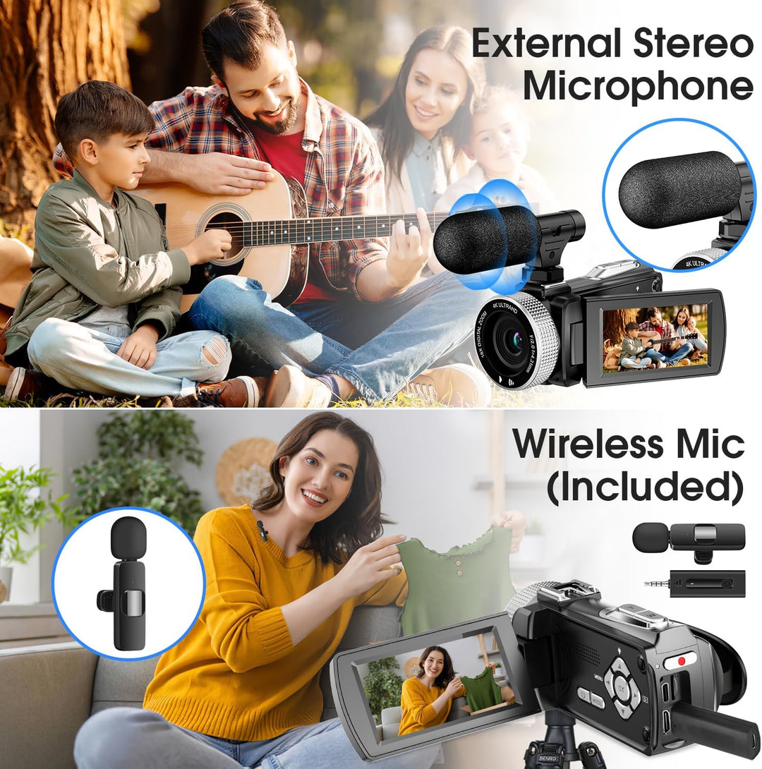 Vmotal 4K Videokamera, 48MP Foto/4K 60FPS Videorecorder, digitaler Camcorder für Vlogging auf YouTub
