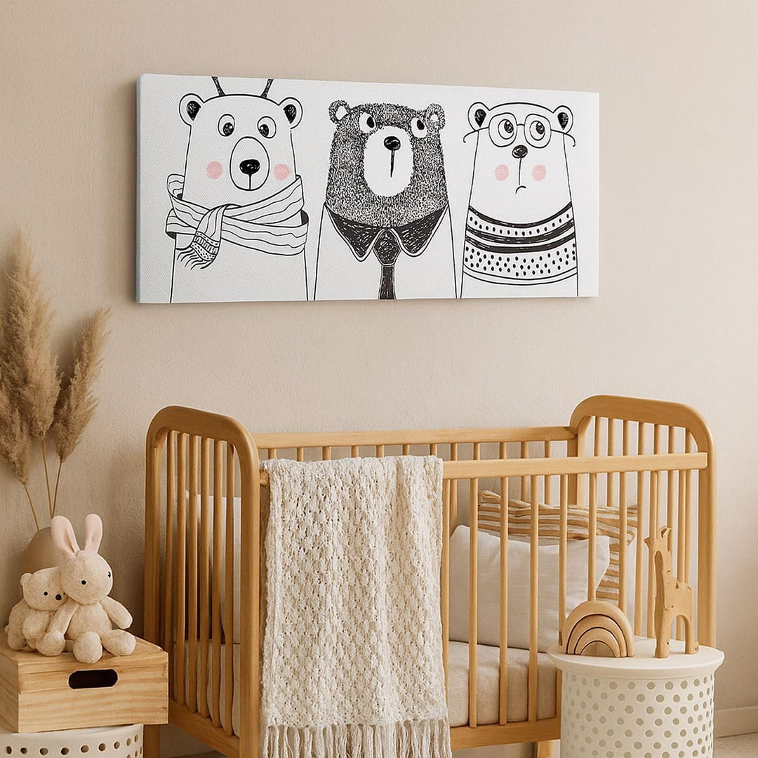 Panorama Bilder auf Leinwand 100x40cm Leinwandbild Spass süss Teddybär Gross Wanddeko Bild Schlafzim