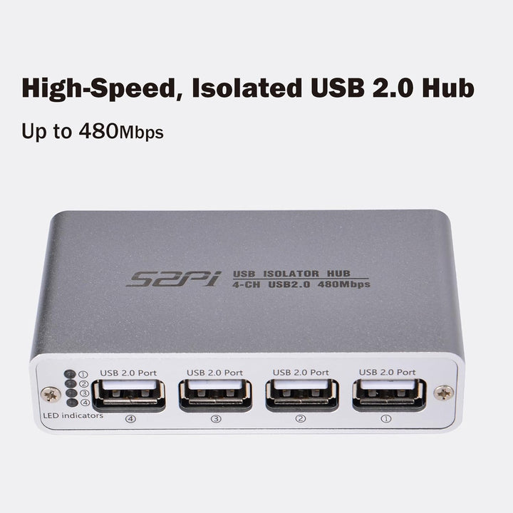 GeeekPi Digitaler USB-Isolations-Hub, 4-Port USB 2.0, High-Speed 480 Mbit/s, ADuM3165-Chip in Indust