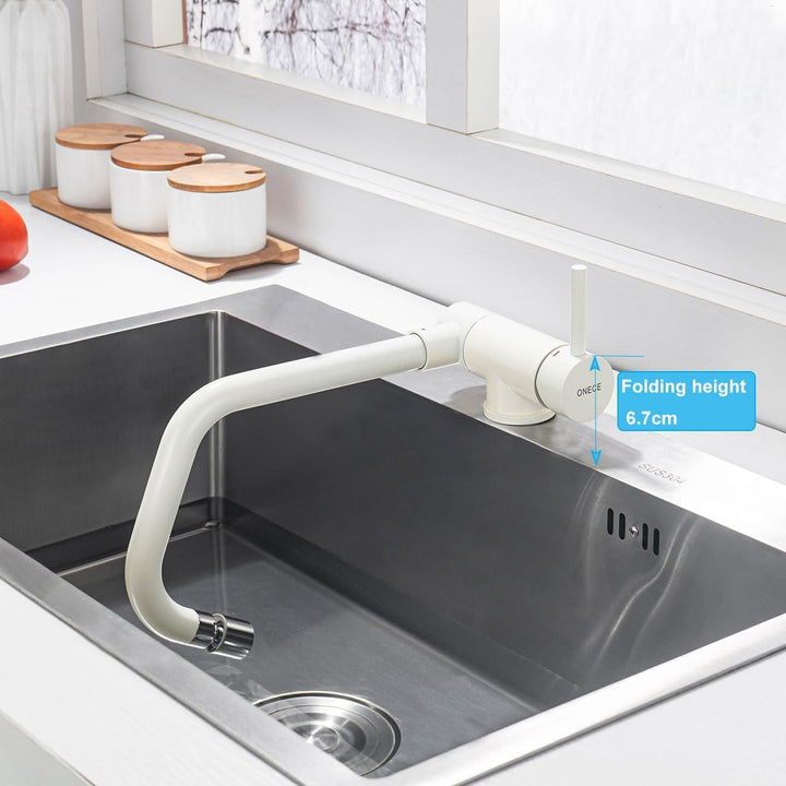 ONECE Vorfenster Küchenarmatur, Klappbar Wasserhahn Küche mit 2 Strahlarten, Vorfenstermontage Armat