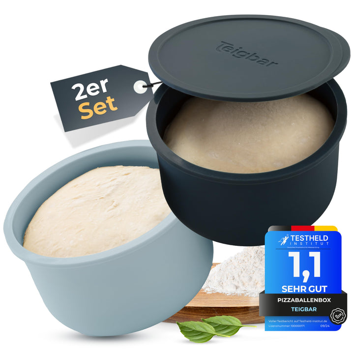 Teigbar Pizzaballenbox mit Deckel, 2er Set - innovative Teigbox aus löse-leichtem Silikon - Pizzatei