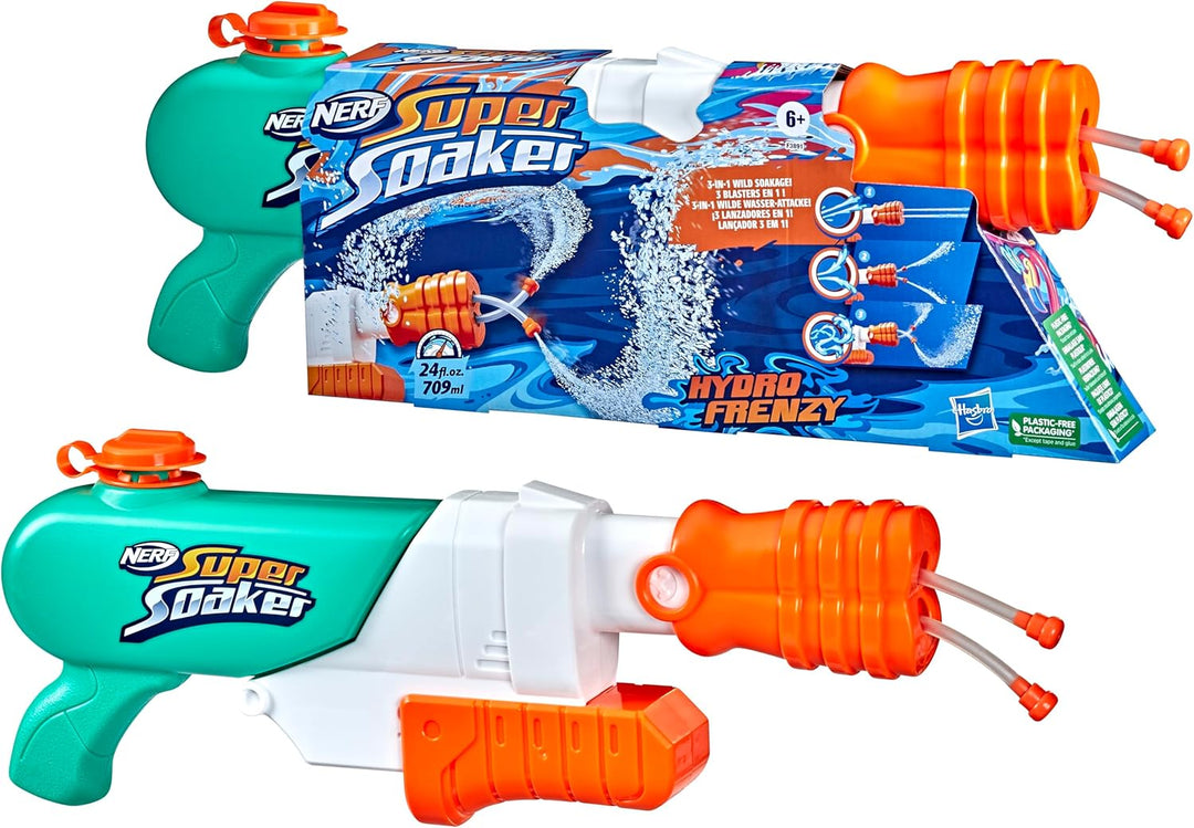 Nerf Super Soaker Hydro Frenzy Water Blaster, Wild 3-In-1 Soaking Fun, Adjustable Nozzle, 2 Water-La