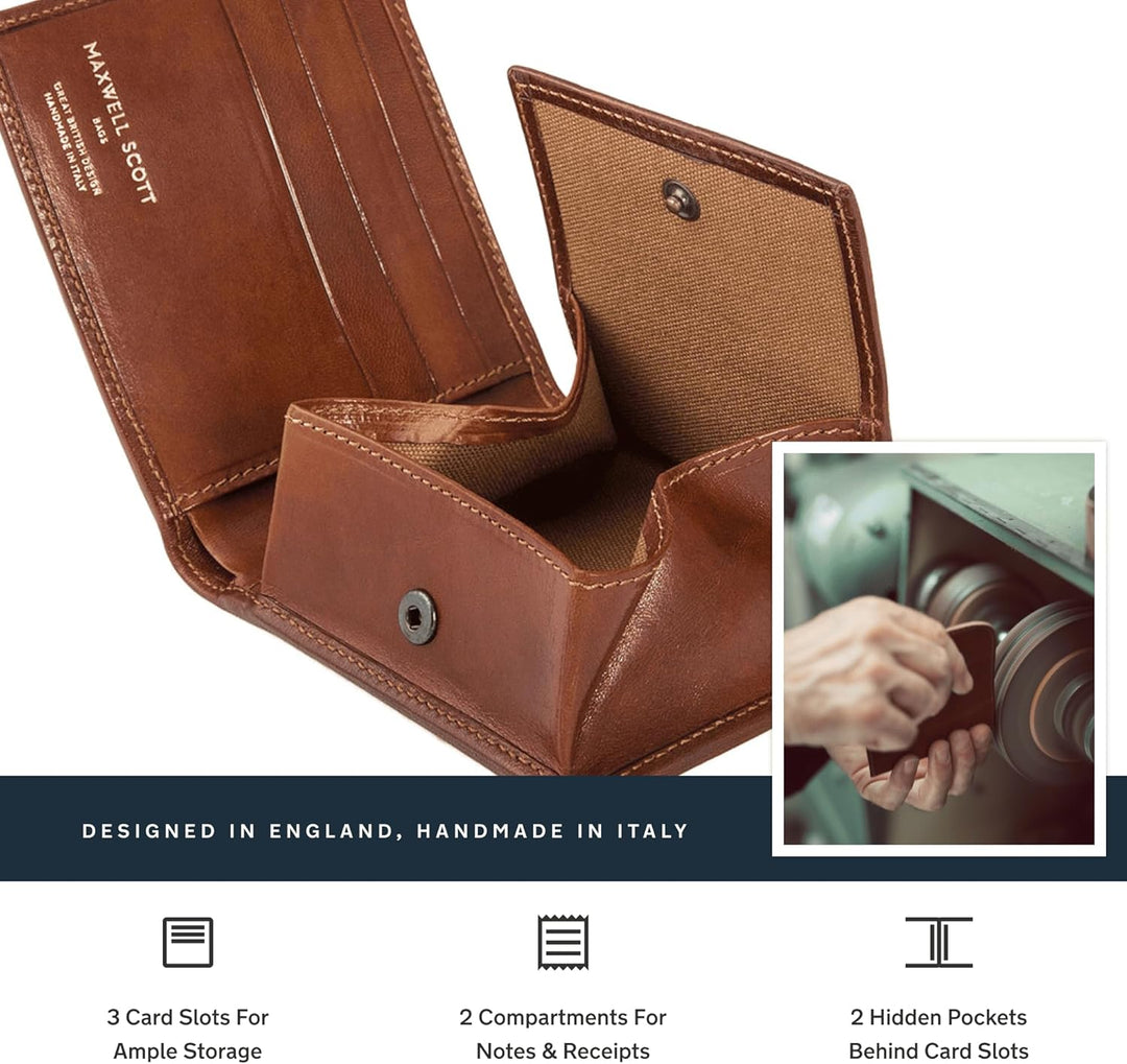 Maxwell Scott Italienischer Herren Leder Geldbeutel mit Münzfach Ticciano in Cognac Braun, Cognac Br