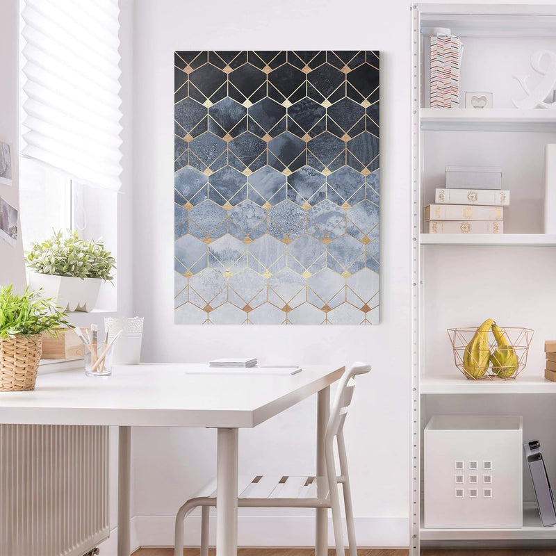 Leinwandbild Blaue Geometrie goldenes Art Deco Bild auf Leinwand 40x30 cm 40cm x 30cm, 40cm x 30cm