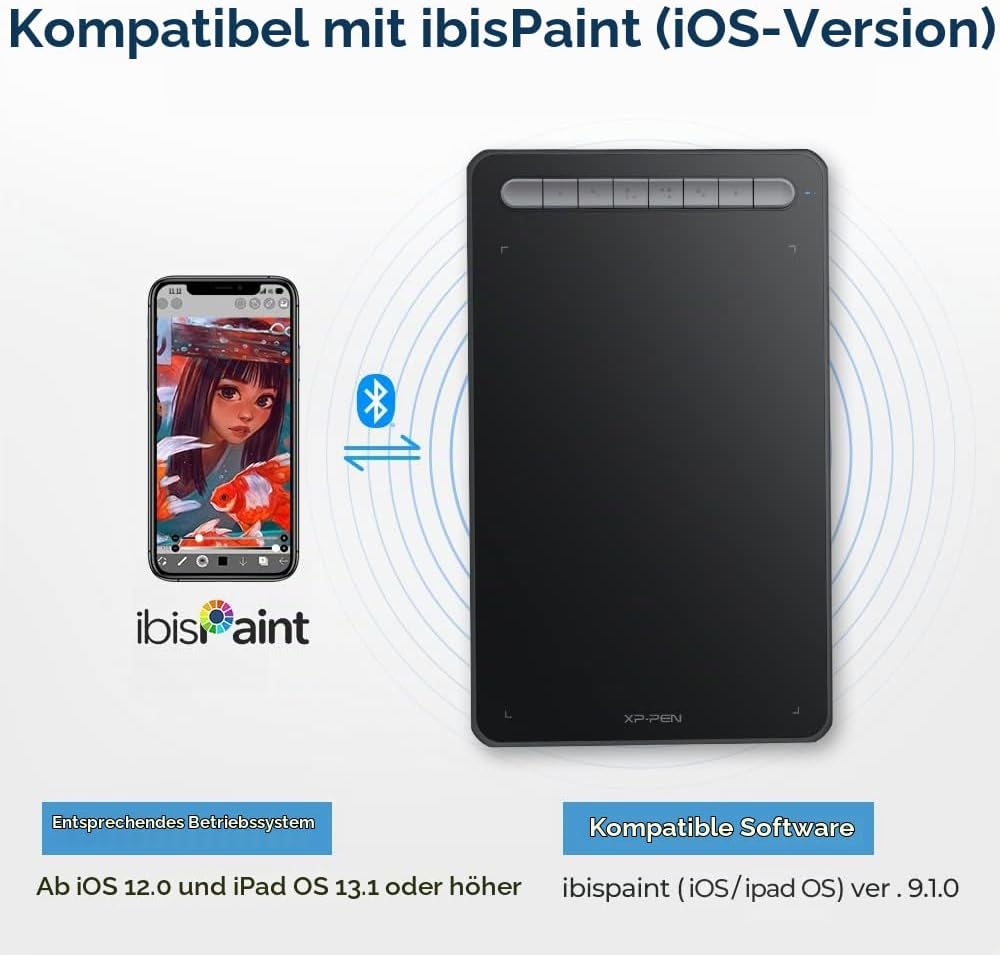 XP PEN Deco MW 8"x5" Grafiktablett Bluetooth Stifttablett mit 8 Schnelltasten, Tablet zum Zeichnen,