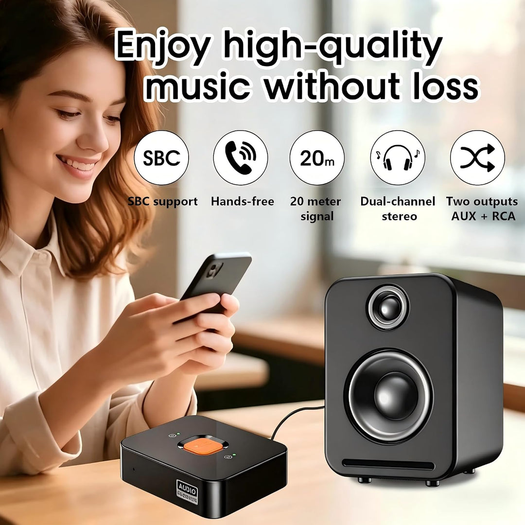 Bluetooth 6.0 Audio Empfänger mit AUX/RCA 3.5mm | Bluetooth Audio Adapter, Duale Verbindung für 2 Ge