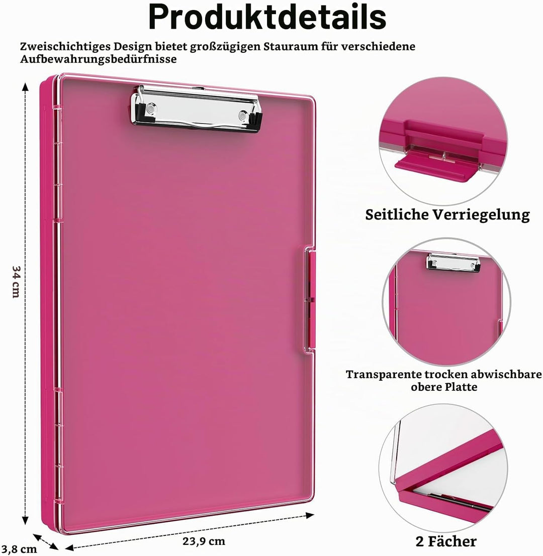 Piasoenc Klemmbrett mit Aufbewahrung, Klemmbretter mit 2 Aufbewahrungsboxen und A4-Papierordner, kla