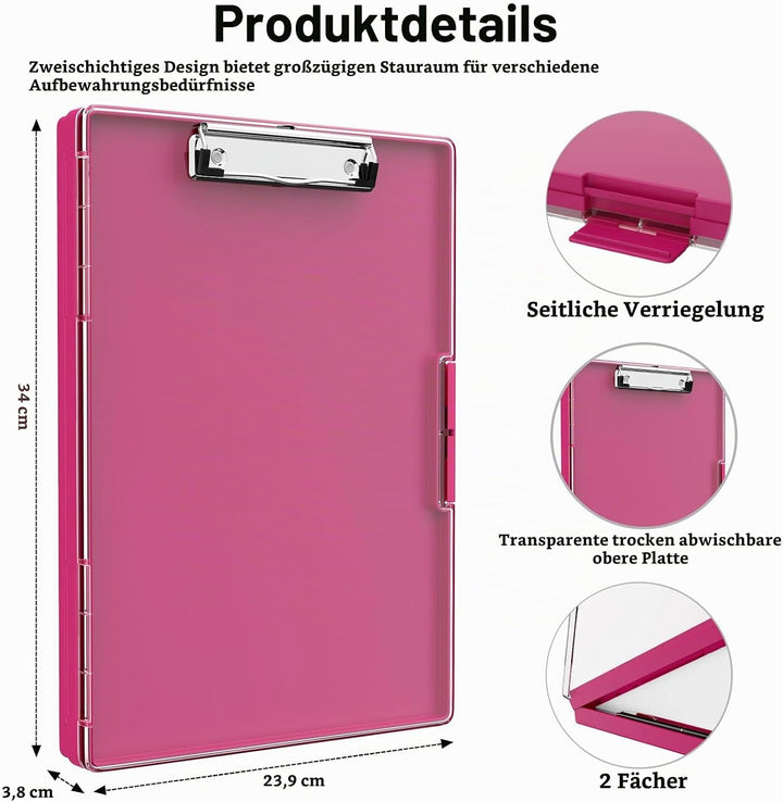 Piasoenc Klemmbrett mit Aufbewahrung, Klemmbretter mit 2 Aufbewahrungsboxen und A4-Papierordner, kla
