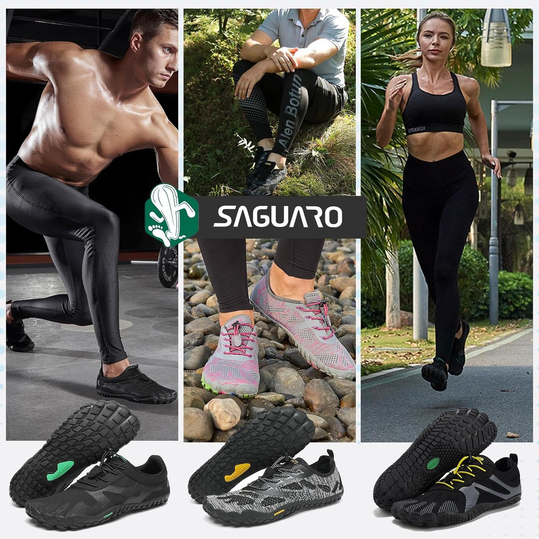 SAGUARO Unisex Barfussschuhe Outdoor Zehenschuhe Traillaufschuhe 41 EU Schwarzgrün, 41 EU Schwarzgrü
