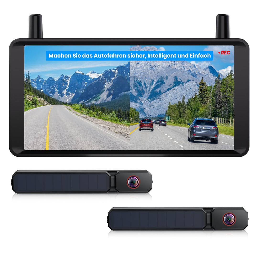 AUTO-VOX Dual Rückfahrkamera Kabellose Solar : 6" 16:9-HD Display, Zwei Antennen Starkes Signal, Spl