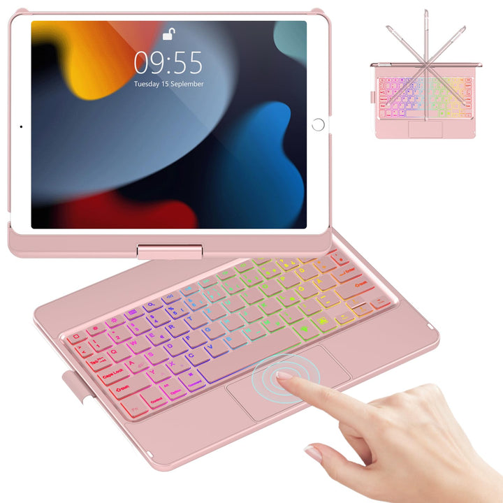 Tastatur Hülle für iPad 10.2 Zoll 9/8/7 Generation 2021/2020/2019, 360° Drehbare Touchpad Tastatur m