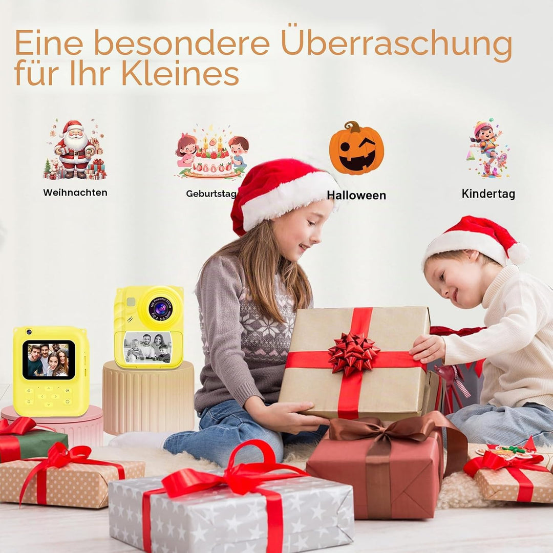 Kinder Sofortbildkamera 1080P, Digitalkamera für Kinder mit Sofortdruck, 32GB Speicherkarte &amp; 3 Druc
