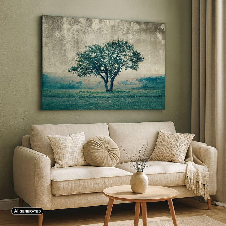 Bilder auf Leinwand Baum Natur Feld Leinwandbild mit Rahmen 70x50cm Wandbilder Dekoration Wohnzimmer