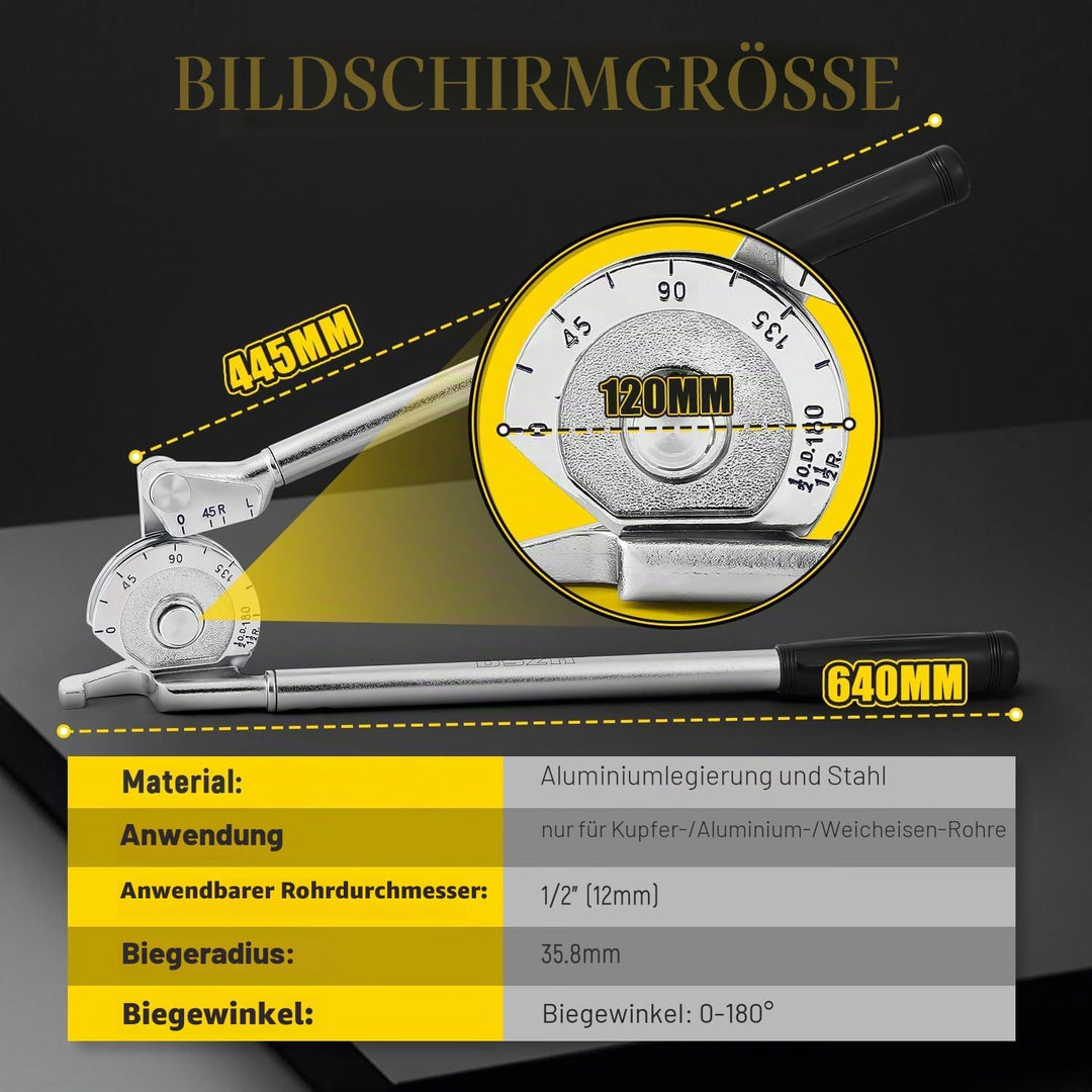 CGOLDENWALL Manuelle Rohrbiegemaschine 1/2'' Aussendurchmesser Hochleistungs-Rohrbieger 0-180 Grad f