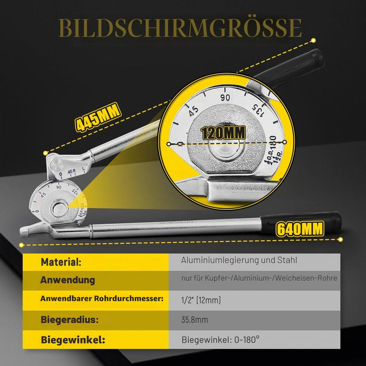 CGOLDENWALL Manuelle Rohrbiegemaschine 1/2'' Aussendurchmesser Hochleistungs-Rohrbieger 0-180 Grad f
