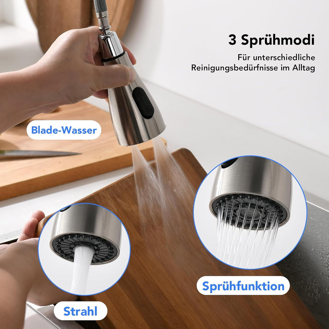 Wasserhahn Küche Ausziehbar, 2 Wasserauslauf Modi, Chrom